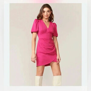 Adelyn Rae Women’s Puff Sleeve Fuschia Mini Dress Size Small Cocktail Wedding